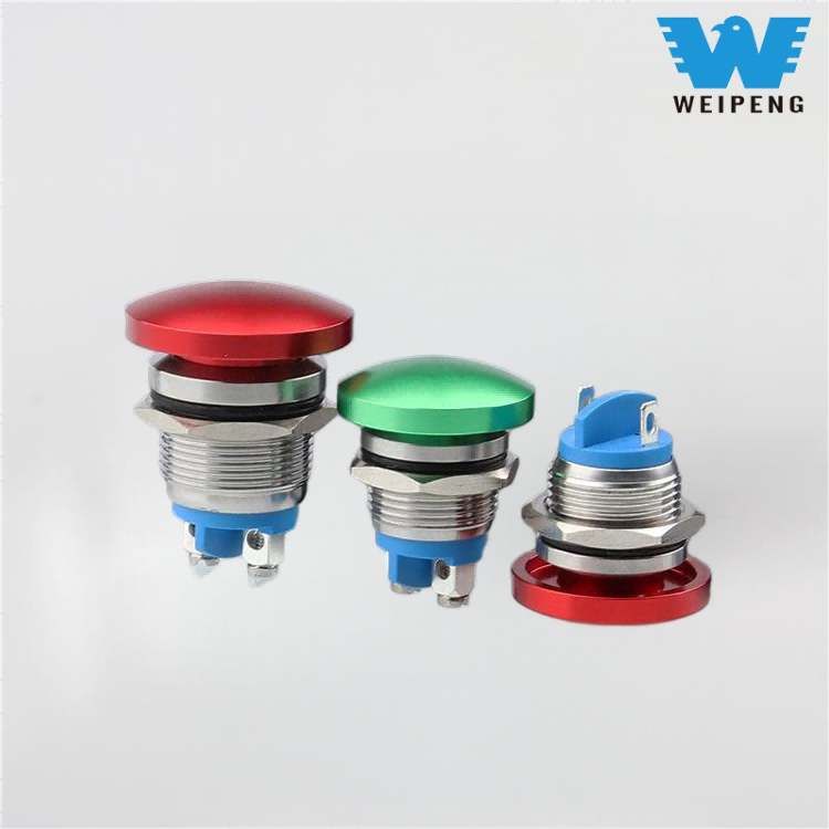 16/19/22mm 버섯 머리 금속 푸시 버튼 리셋 스위치